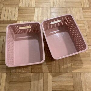 Pink Plastic Storage Basket Set of 2